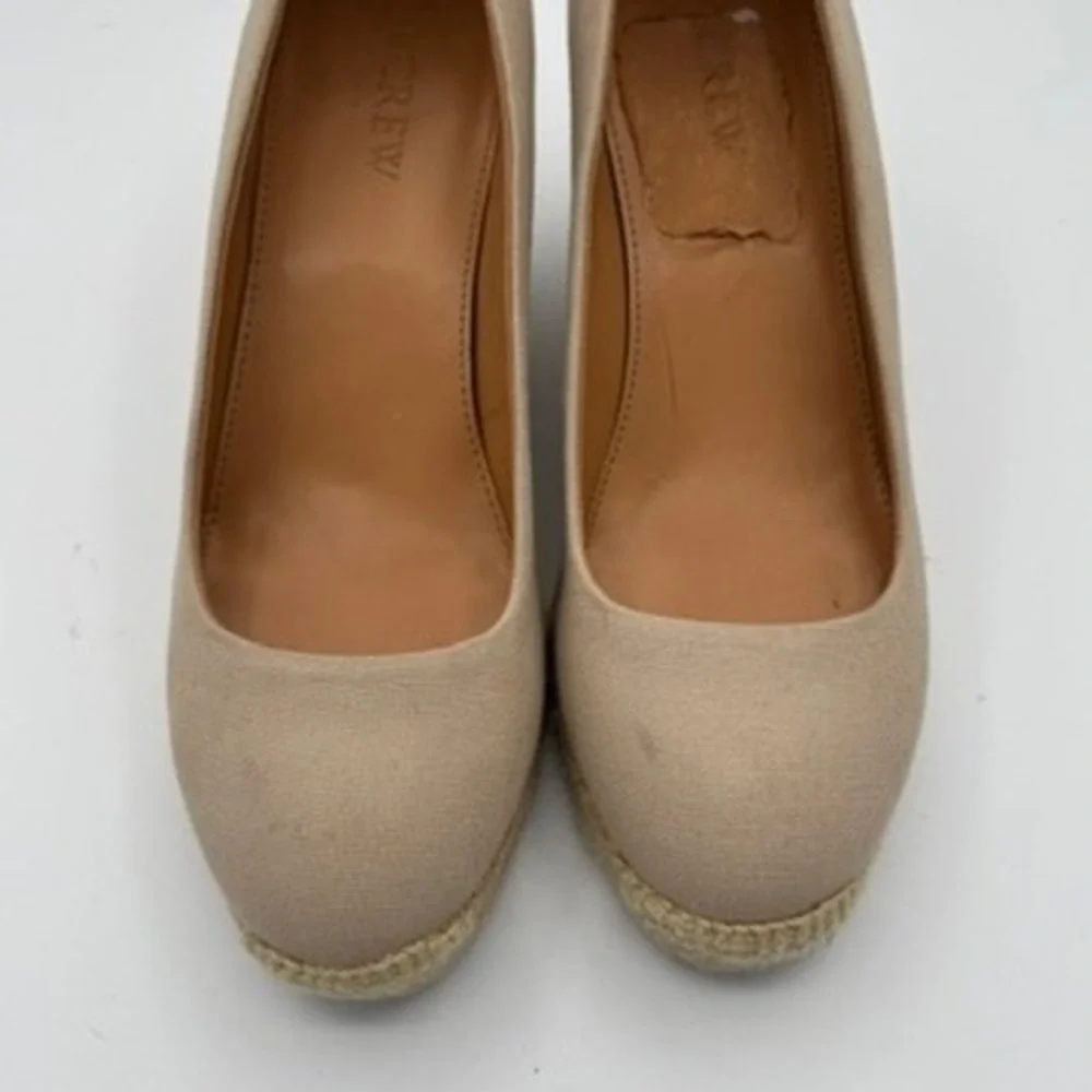 J.Crew Espadrille Wedges Women Sz 9.5 Beige Canvas Jute Summer Shoes